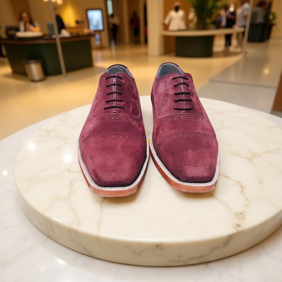 burgundy suede dress shoes Paul Parkman Men's Burgundy Suede & Black Patent Oxfords (ID#17BUR85) EU 46