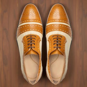 Handcrafted Two-Tone Leather Shoes | Oxford and Brogue Spectator | Vintage Inspired Dress shoes for Stylish Men | Classic Style Modern Fit
