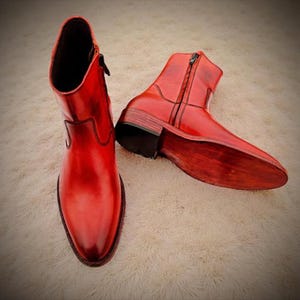 Handmade Cognac Leather Side Zip Ankle Boots for Men | Custom Dress Boots | Formal Leather Boots | Stylish Men&#39;s Footwear | Chelsea Boots