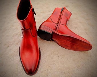 Stivaletti fatti a mano in pelle color cognac: stivaletti Chelsea eleganti da uomo con cerniera laterale