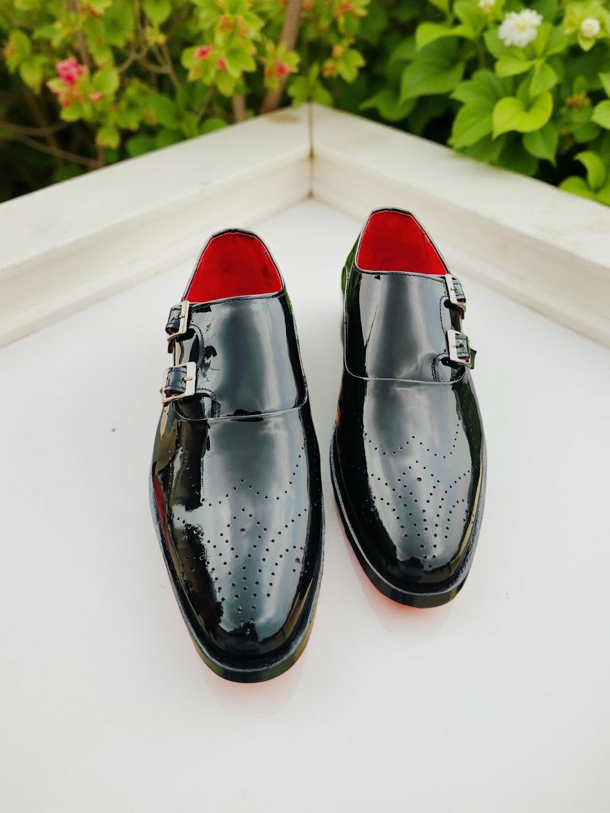 Formal Shoes Mens Red And Black Loafers Handmade Patent Leather