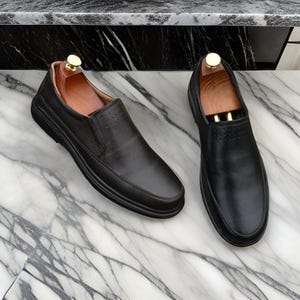 Handmade Black Leather Slip-On Loafers: Custom Fit Shoes