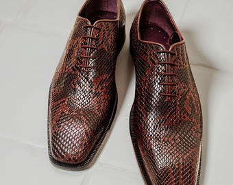Bruin bordeauxrode slangenleer oxford herenschoenen | Handgemaakte leren nette schoenen | Formele bruiloftsschoenen