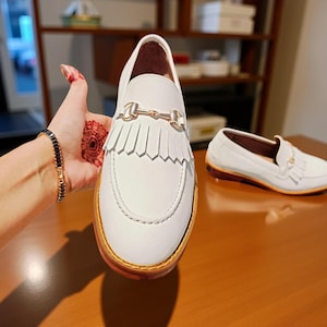 Luxury Handmade white Leather Loafers for Men | Fringe & Horsebit Styles | Dress and Casual Shoes | Custom Sizes | UK, US, EU | Gift for him