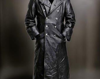 Men's Black Lambskin Leather Trench Coat - Custom Handmade