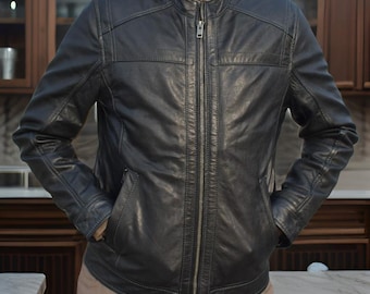 Men's Handmade Black Leather Biker Jacket - Custom Fit