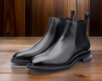 Handmade Black Leather Pointed Toe Cuban Heel Boots - Etsy