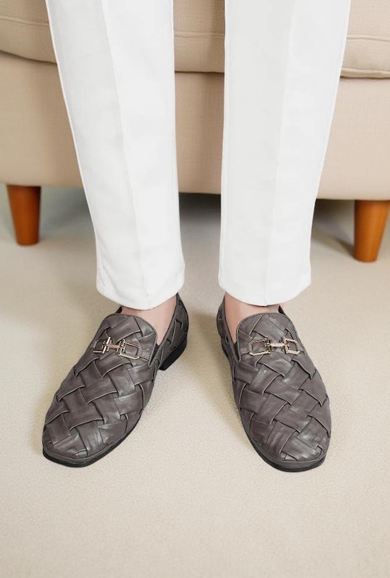 Gray Woven Leather Loafers Luvio Woven Men main image 3