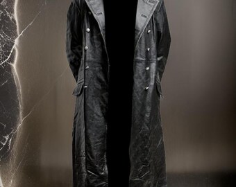 Men's Black Lambskin Leather Trench Coat - Custom Handmade