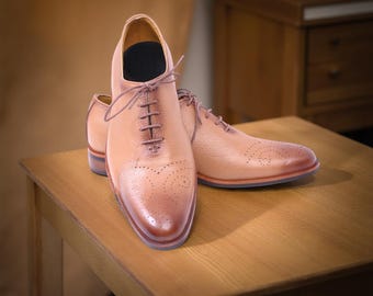 Handmade Mustard Leather Oxford Shoes: Sleek Wedding Dress Shoes