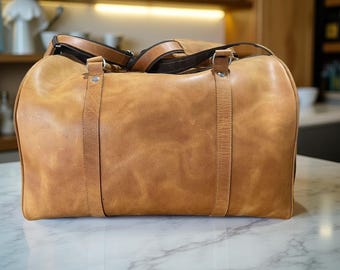 Borsone da viaggio in pelle da weekend – Borsa da viaggio fatta a mano, bagaglio a mano per uomini e donne