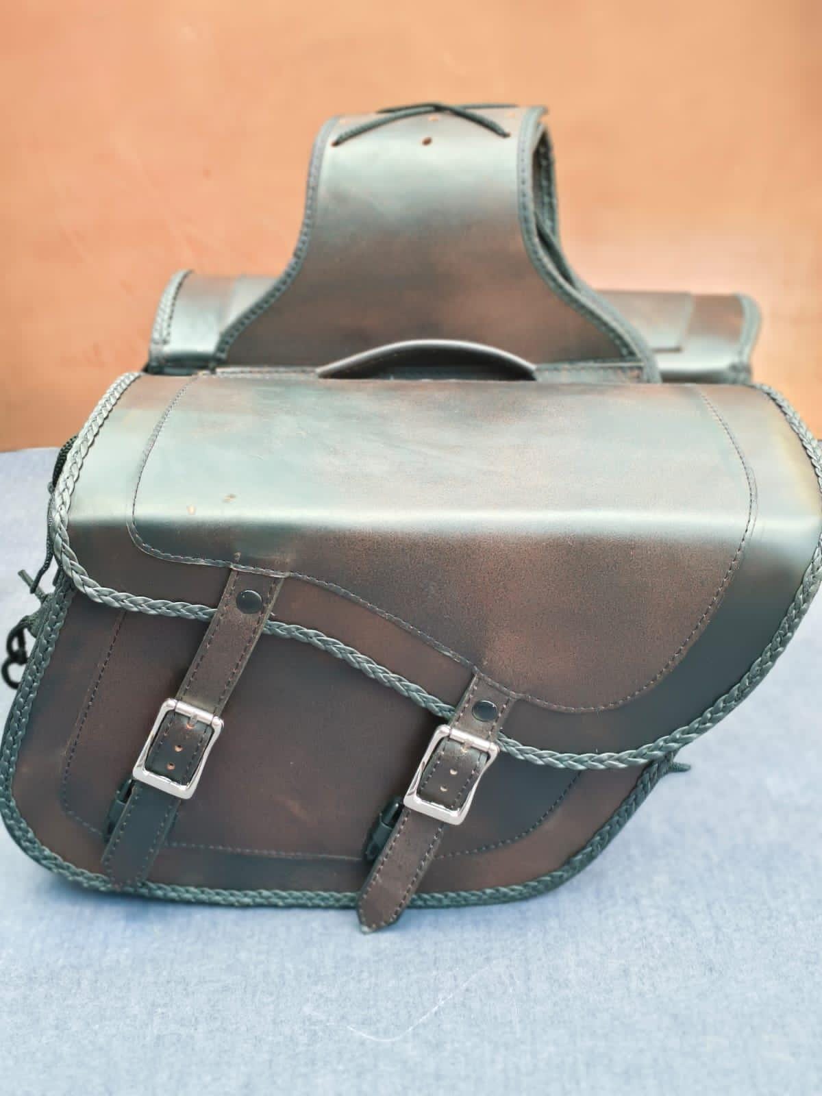 2 Sacoches Moto Cuir Marron – Fait Main, Gauche Et Droit, 5L