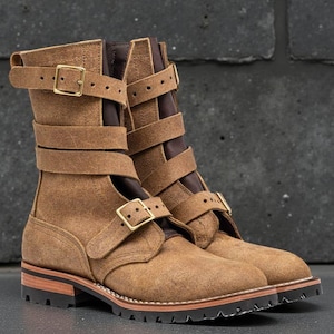 Handmade Suede Strap Buckle Combat Boots for Men | Rugged Military-Inspired Leather Boots | Custom Goodyear Welt Field Boots