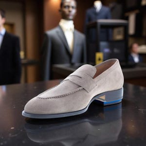 Handmade Suede Penny Loafers: Taupe Italian Leather Slip-Ons