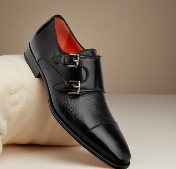 Handmade Black Leather Double Monk Strap Shoes | Men’s Formal Dress & Wedding Footwear