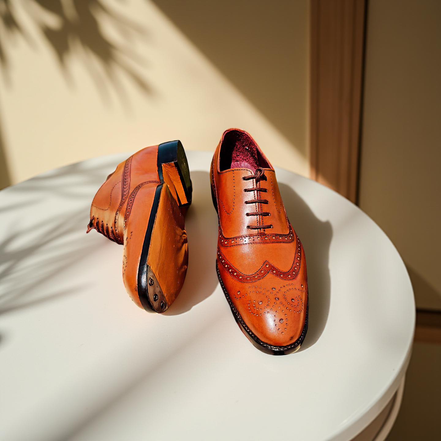 orange brown dress shoes Non Skid Tan Mens Premium Leather Dress Shoes -Oxford Lace Up Style Walking Shoes