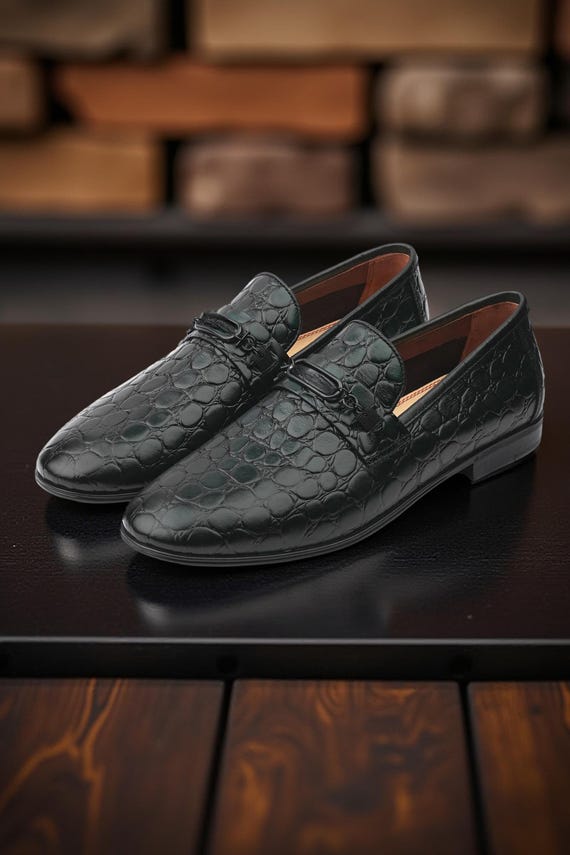 Handcrafted Crocodile Embossed Leather Loafers: Men
