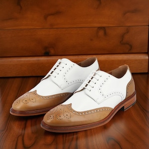 Handcrafted Two-Tone Wingtip Brogues | Vintage Spectator Dress Shoes | Classic Leather Oxford shoes for Men | Vintage Inspired Dress Shoes