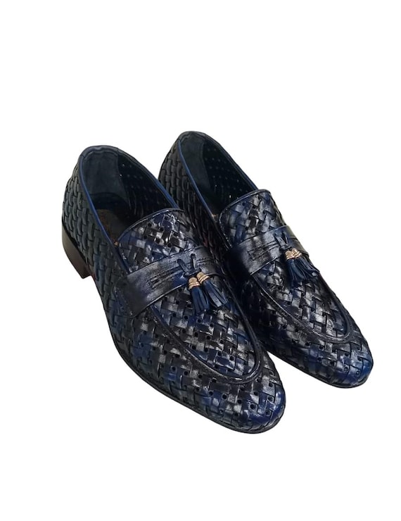 Handcrafted Woven Leather Tassel Loafers - Men