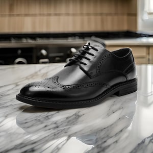 Handmade Black leather Oxford Shoes for Men | Bespoke Shoes |  | Lace Up wingtip Shoes with Leather sole | Brogue Dress Shoes| Premium shoes