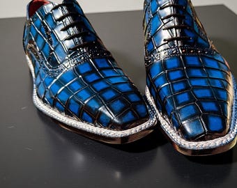 ハンドメイドクロコダイル型押しレザーオックスフォードシューズ：ノルウェー製ウェルトドレスシューズ