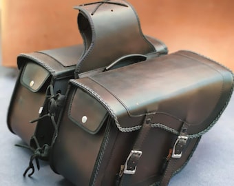 ハンドメイドレザーバイクサドルバッグ：ヴィンテージクルーザーサイドパニア
