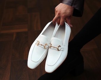 Mocassins en cuir blanc faits main avec ceinture assortie |  Chaussures habillées et accessoires pour hommes