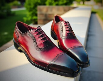 Scarpe brogue Oxford in pelle bordeaux fatte a mano: scarpe eleganti da uomo