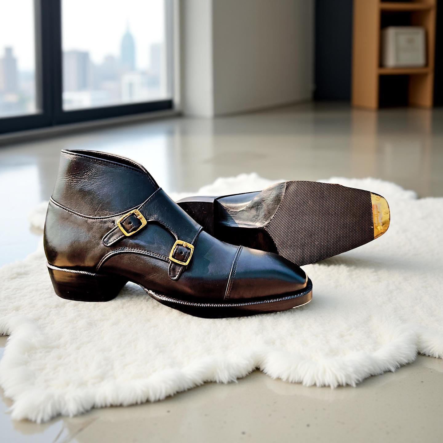 Handmade Turkish Double Monk Leather Boot – Black Artisan Dress Boot The Heston Double Monk Strap Boot - Nero Black – Paul Evans main image 2