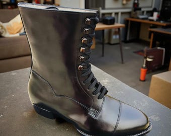 メンズレザーキャップトゥドレスブーツ - ハンドメイドレースアップアンクルブーツ