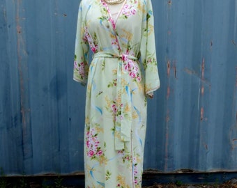 Vintage Oscar de la Renta Robe, Designer Robe, Luxury Gift, Bath Robe, Feminine Floral Robe, Small/Medium