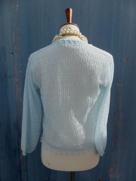 Vintage 60s Light Blue Knit Bed Jacket Size Small - image 4