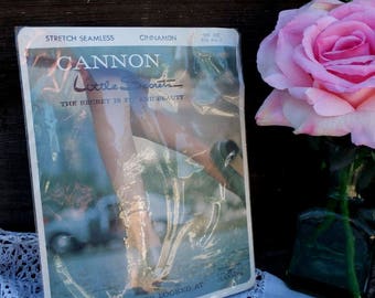 Vintage Cannon Little Secrets Stockings, 8.5 - 11 Stretch Sheer Seamless Stockings, Cinnamon