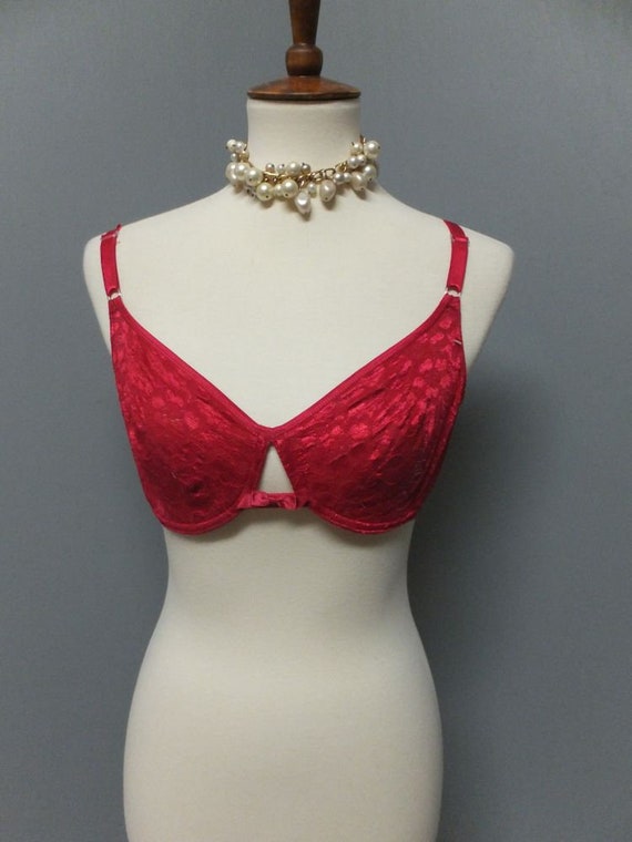 Vintage Bra, Playtex, RED Lace Bra 36C, Sexy Key … - image 3