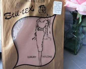 Vintage Stil tex Stockings /  BURLESQUE Stockings / New in Package / size 10 Cinnamon
