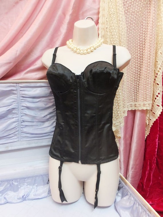 Vintage FREDERICKS Black Satin Bustier or Corset,