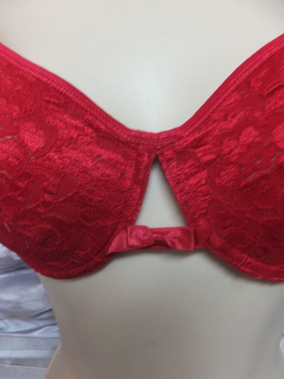 Vintage Bra, Playtex, RED Lace Bra 36C, Sexy Key … - image 6