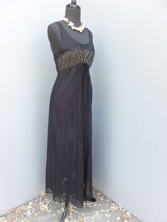 Vintage 60s Nightgown, Sears Roebuck, Black Sheer 