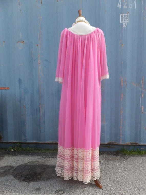 Vintage 50s/60s Miss Elaine Pink Chiffon Robe w/M… - image 7