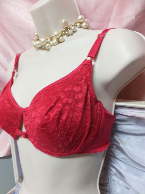 Vintage Bra, Playtex, RED Lace Bra 36C, Sexy Key … - image 7