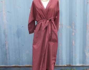 Vintage Robe, PIERRE CARDIN,  Red & Small White Dots Robe, Loungewear,  44 Chest or bust