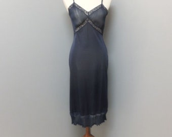 1950s/60s Vanity Fair Navy Blue Ruffle Slip, Slip Dress Full Length Size 34