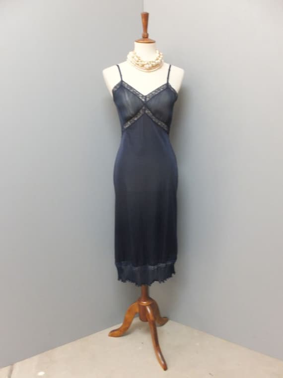 1950s/60s Vanity Fair Navy Blue Ruffle Slip, Slip… - image 1