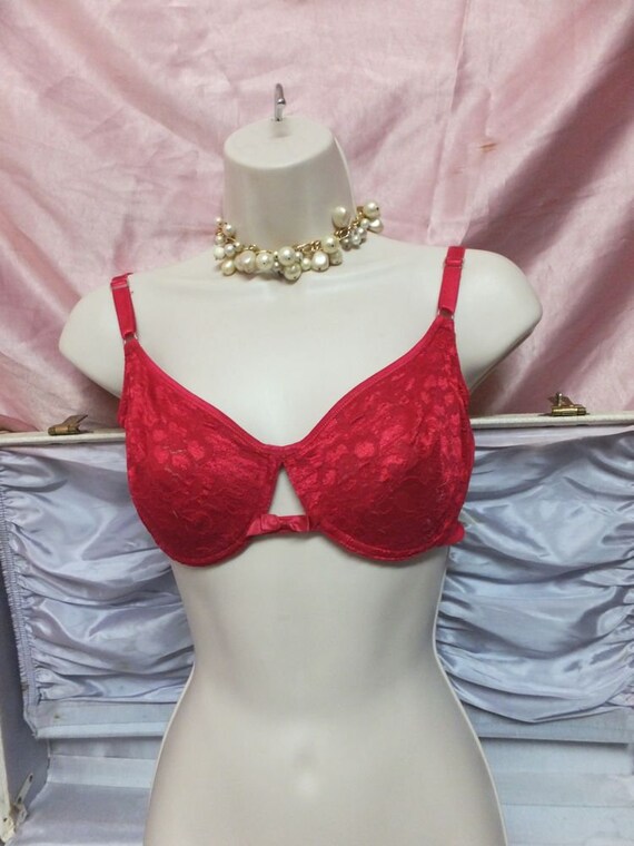 Vintage Bra, Playtex, RED Lace Bra 36C, Sexy Key … - image 4