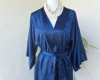 Vintage 80s Victoria's Secret Robe, Short Robe, NAVY BLUE Robe, Gold Label, One Size Fits All