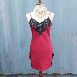 Vintage 1980s Victoria&#39;s Secret Baby Doll Nightie, Red W/Black Lace Size S, Gold Label, Valentine&#39;s Day or Christmas Gift