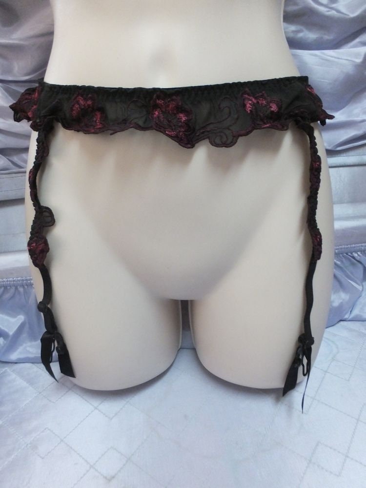 Vintage Garter Belt Victoria s Secret Black and Burgundy Sheer