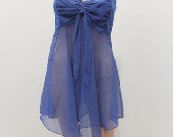 Vintage 1980s Victoria's Secret Sheer Purple Babydoll Nightie - Lace Bodice & Front Tie, Size Medium, VS Gold Label