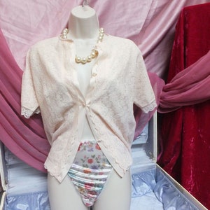 Vintage 1960s Pink Lace Pajama Top, Sears Roebuck & Co., Size 34, Lace Lingerie, Lace Blouse