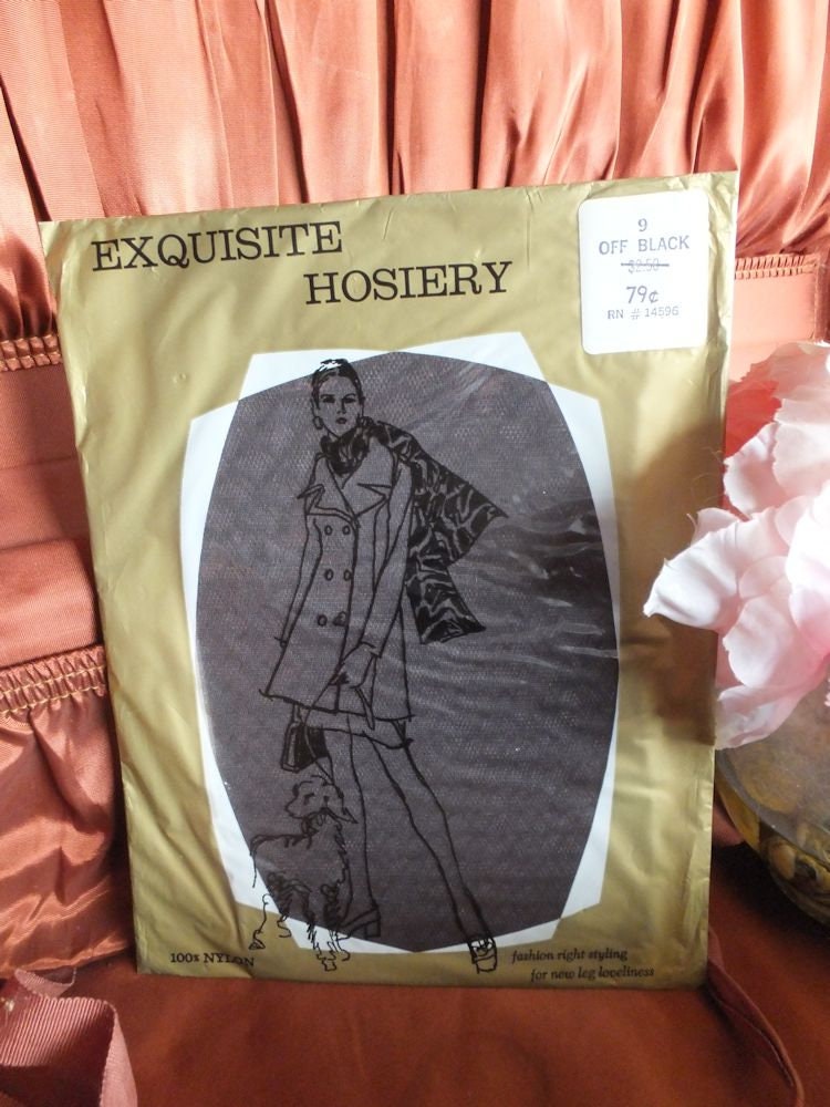 Vintage Exquisite Seamless Stockings,  Hosiery size 9 OFF BLACK,  BURLESQUE New in Package
